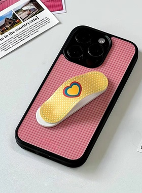 ins风格纹创可贴黑边玻璃壳适用苹果iPhone17promax手机壳16pro小米15Pro保护套华为mate60P70荣耀oppo