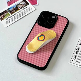 纹创可贴黑边玻璃壳适用苹果iPhone17promax手机壳16pro小米15Pro保护套华为mate60P70荣耀oppo ins风格