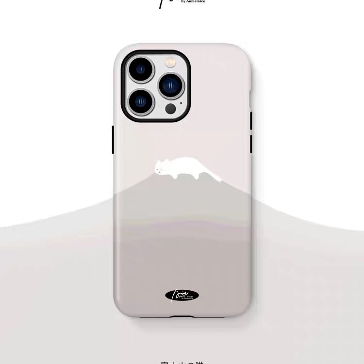 富士山の猫韩国进口圆边二合一菲林防摔亲肤磨砂手感适用iPhone14pro手机壳ins风苹果15proMax12/13华为小米