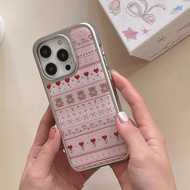 韩系可爱小熊花朵新款适用苹果17promax滴胶手机壳iphone16pro新款1314pro创意15pro全包防摔手机套高级感