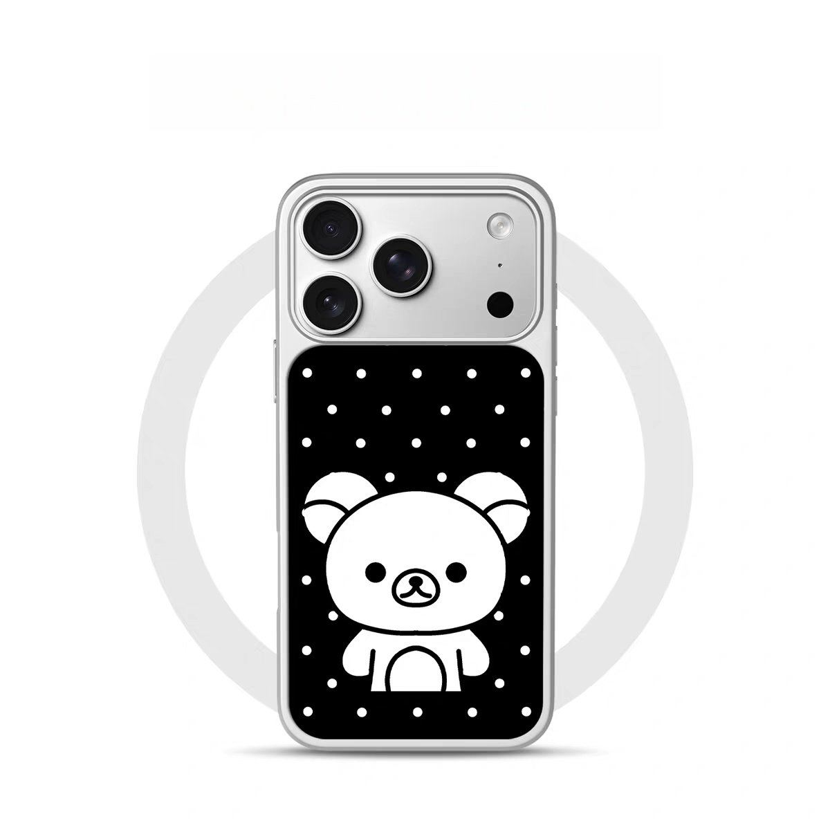 黑白波点轻松熊电镀银黑边适用苹果iPhone16promax手机壳15pro小米14Pro保护套华为mate60P70防摔三星S23软壳