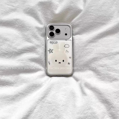 ins风卡通白色米菲兔子适用苹果17promax滴胶手机壳iphone16pro新款1314pro创意15pro全包防摔手机套高级感