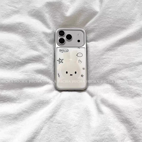 ins风卡通白色米菲兔子适用苹果17promax滴胶手机壳iphone16pro新款1314pro创意15pro全包防摔手机套高级感