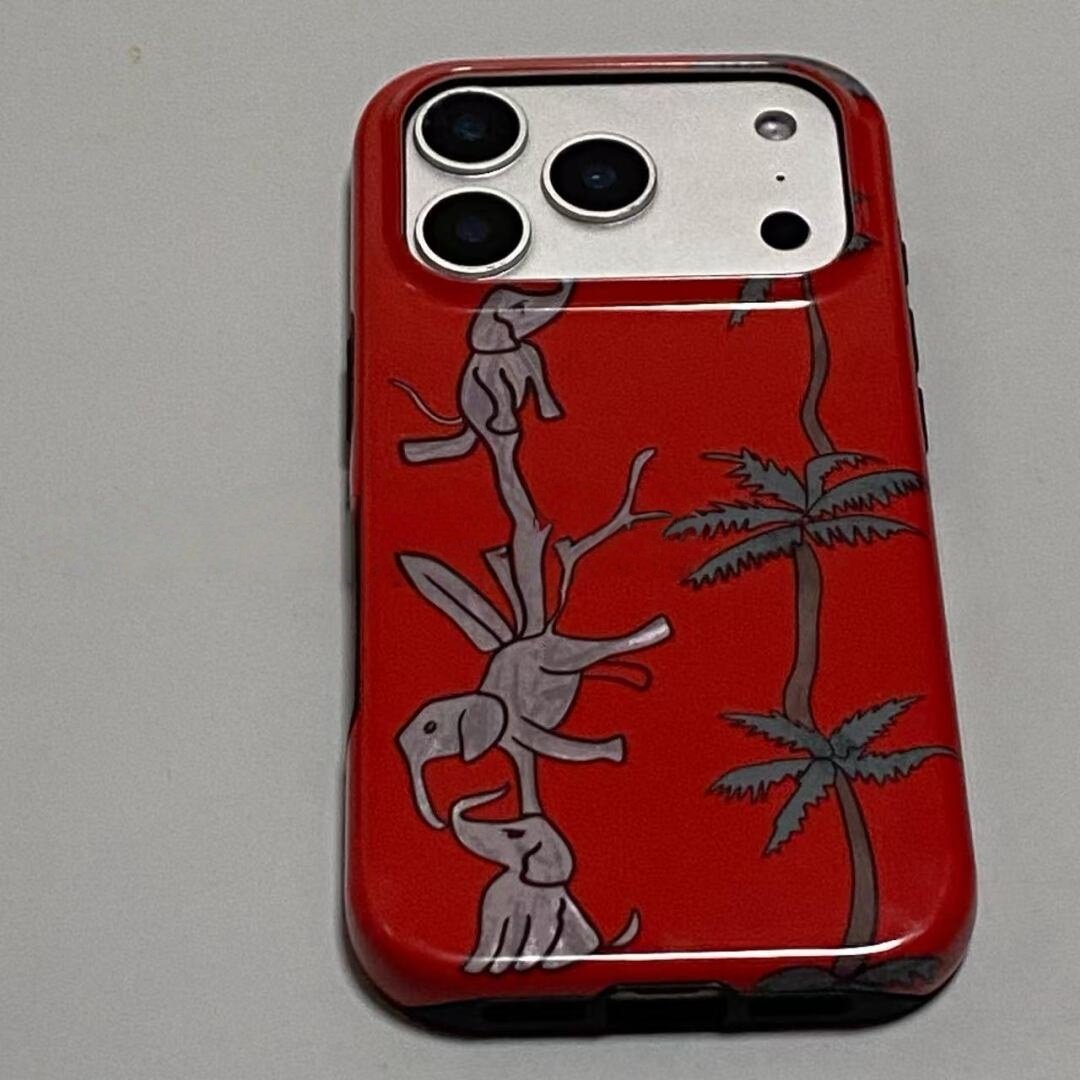ins风大象椰树适用于iPhone17 Pro Max手机壳美版新款菲林二合一苹果16pro防摔12全包15保护套原创1413手机壳