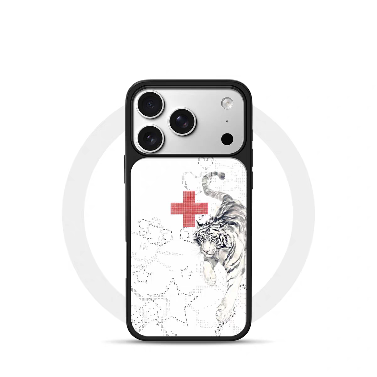 ins风复古赤星寅虎电镀银黑边适用苹果iPhone17promax手机壳16pro小米15Pro保护套华为mate80P70三星S23软壳