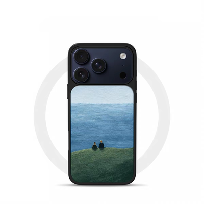 ins风复古山海并肩电镀银黑边适用苹果iPhone17promax手机壳16pro小米15Pro保护套华为mate80P70三星S23软壳