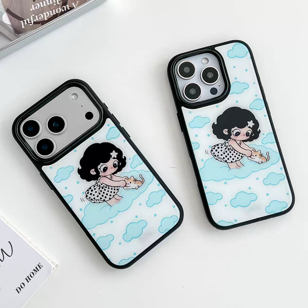 ins云与猫可爱小安创意复古黑边壳适用苹果iPhone17promax手机壳16pro小米15Pro保护套华为mate60P70荣耀oppo