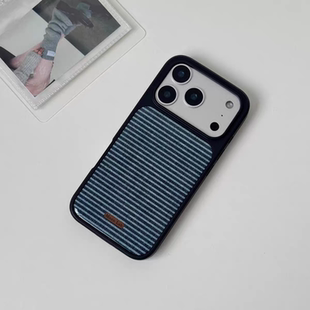 ins风牛仔条纹黑边磁吸适用于苹果iPhone17promax手机壳16pro小米15Pro保护套华为mate60P70防摔三星S23软壳
