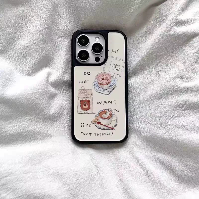 ins小熊咖啡清新温柔黑边软壳适用苹果iPhone17promax手机壳16pro小米15Pro保护套华为mate80P70三星S23软壳