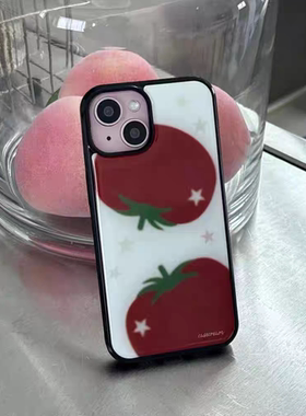 复古番茄ins风韩系黑边适用苹果17promax滴胶手机壳iphone16pro新款1314pro创意15pro全包防摔手机套高级感