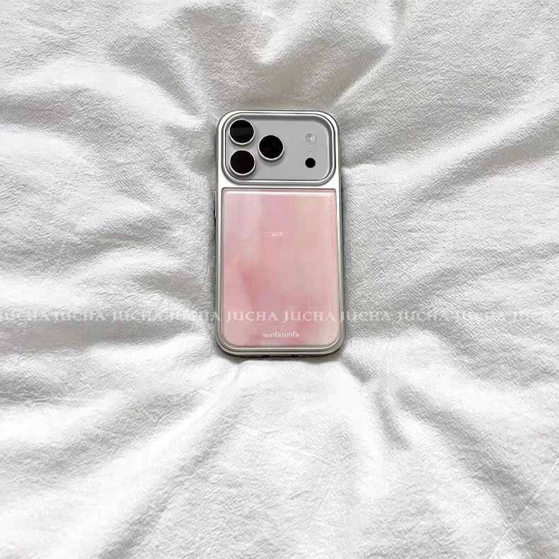 简约ins樱花粉晕染电镀银边适用苹果iPhone17promax手机壳16pro小米14Pro保护套华为mate60P70三星S23软壳