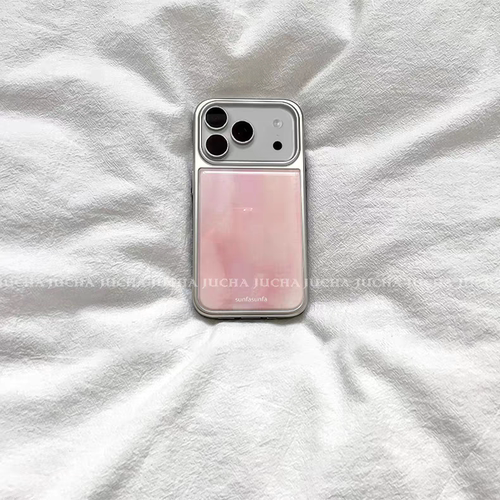 简约ins樱花粉晕染电镀银边适用苹果iPhone17promax手机壳16pro小米14Pro保护套华为mate60P70三星S23软壳