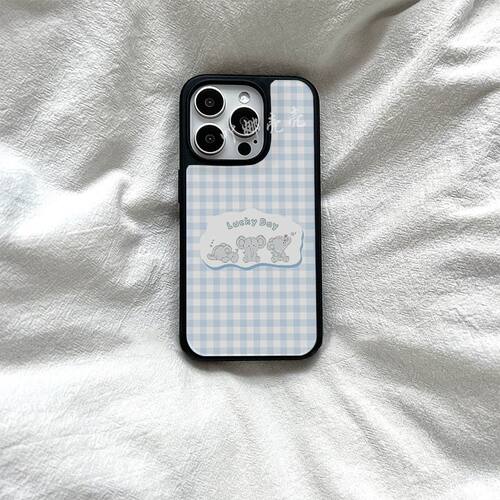 个性ins风格子三小象亚克力黑边适用苹果iPhone16promax手机壳15pro小米1514Pro保护套华为mate70防摔三星S23