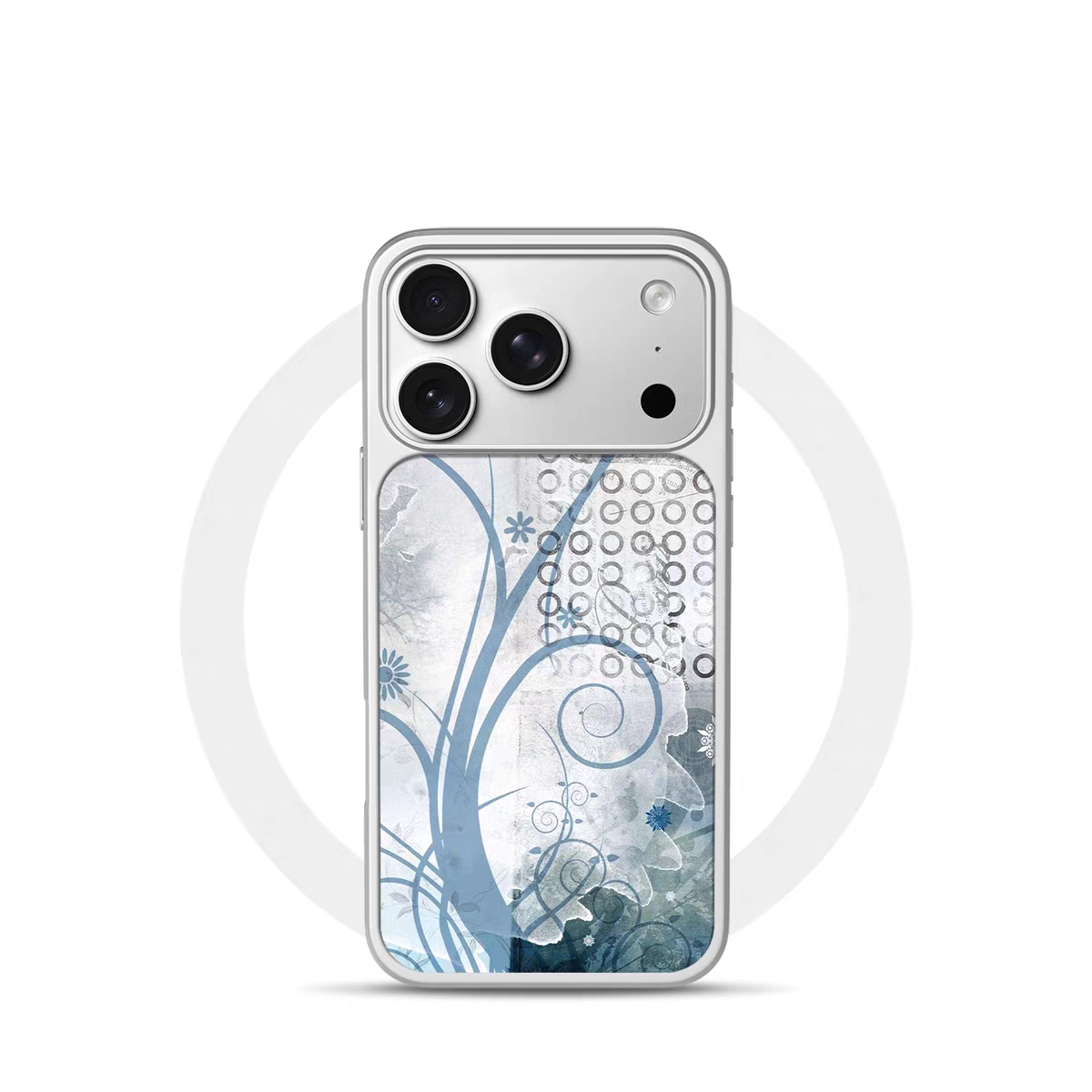 ins风复古旧信蓝枝电镀银黑边适用苹果iPhone17promax手机壳16pro小米15Pro保护套华为mate80P70三星S23软壳
