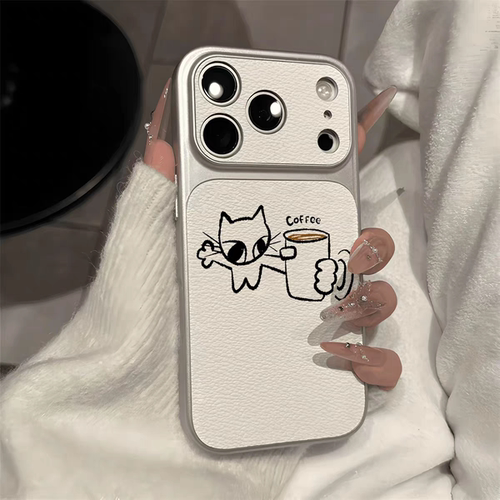 ins颜安同款续命咖啡线条猫大视窗手机壳适用苹果17promax手机壳iPhone16高级感肤感壳15plus创意14pro13防摔