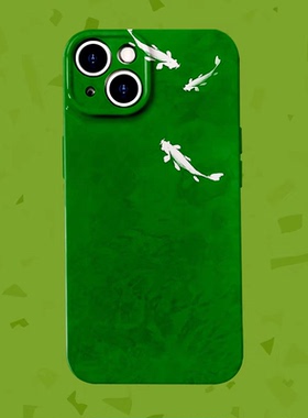 如愿~简约绿色湖水锦鲤菲林适用iPhone15pro/14手机壳华为nova11畅享60软OPPOreno9vivos16IQOO10红米k60硬