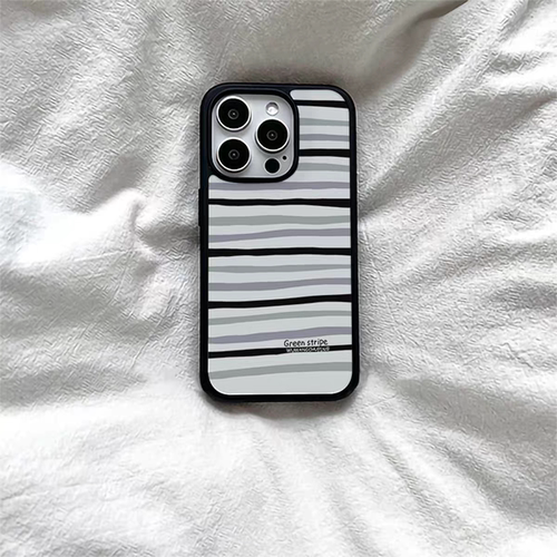 原创简色条纹ins风亚克力黑边适用苹果iPhone16promax手机壳15pro小米14Pro保护套华为mate60P70防摔三星S23