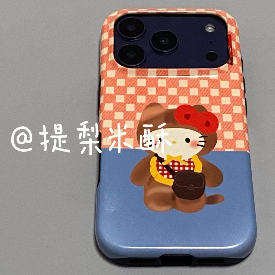ins格子kt小猫适用于iPhone17 Pro Max手机壳美版新款菲林二合一苹果16pro防摔12全包15保护套原创1413手机壳
