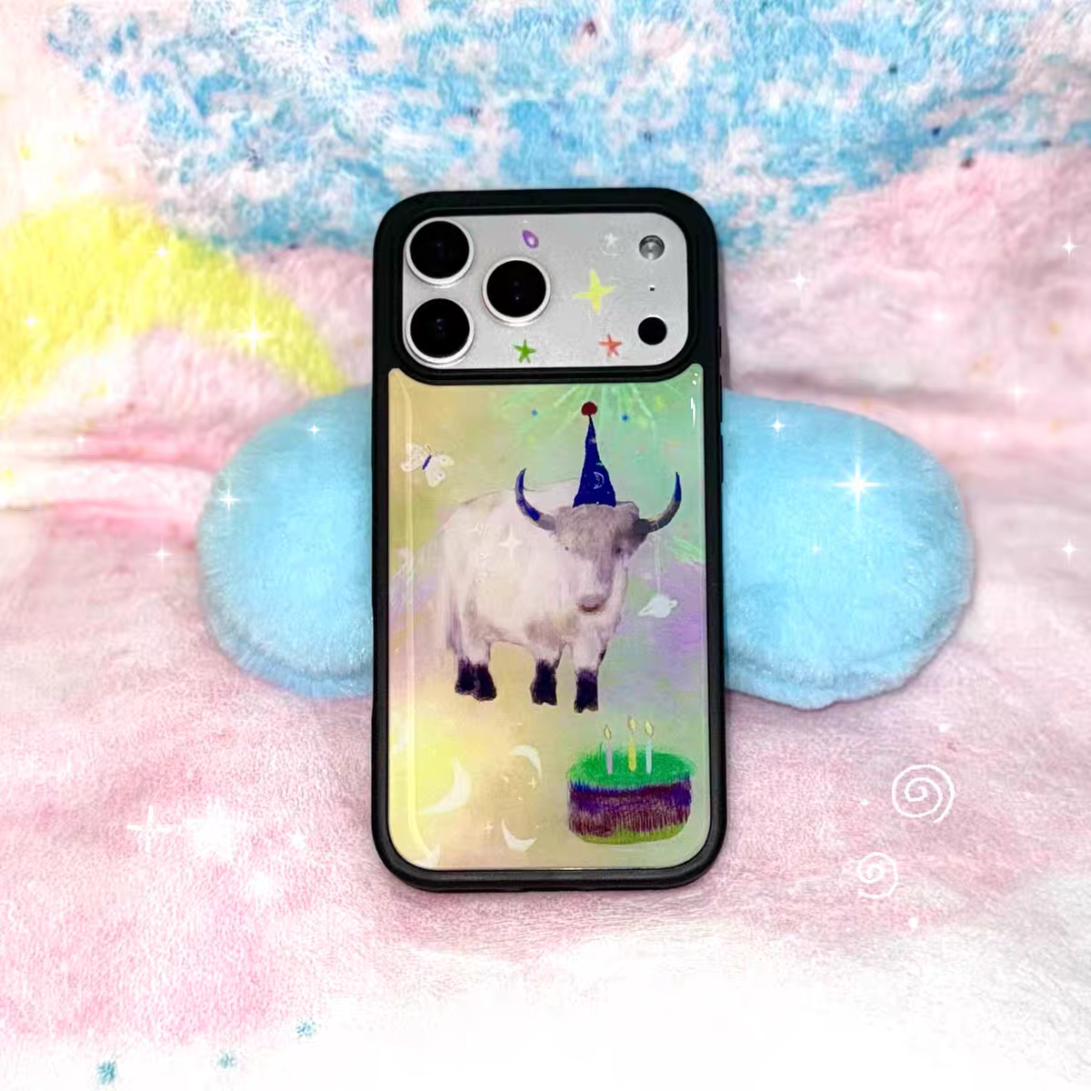 过生日的牦牛秋冬新款黑边滴胶ins手机壳适用苹果iPhone17promax手机壳软边16防摔15原创14可爱13保护套12/11