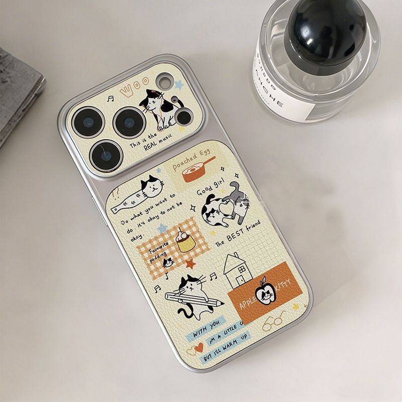 耳机猫咪大视窗皮质适用苹果17手机壳iPhone17promax新款16pro情侣15promax高级感全包14pro防摔13plus保护套