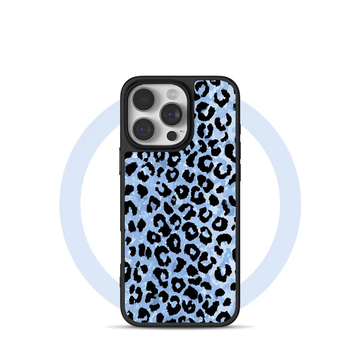 ins风冰川蓝色豹纹电镀银黑边适用苹果iPhone17promax手机壳16pro小米15Pro保护套华为mate60P70三星S23软壳