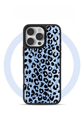 ins风冰川蓝色豹纹电镀银黑边适用苹果iPhone17promax手机壳16pro小米15Pro保护套华为mate60P70三星S23软壳