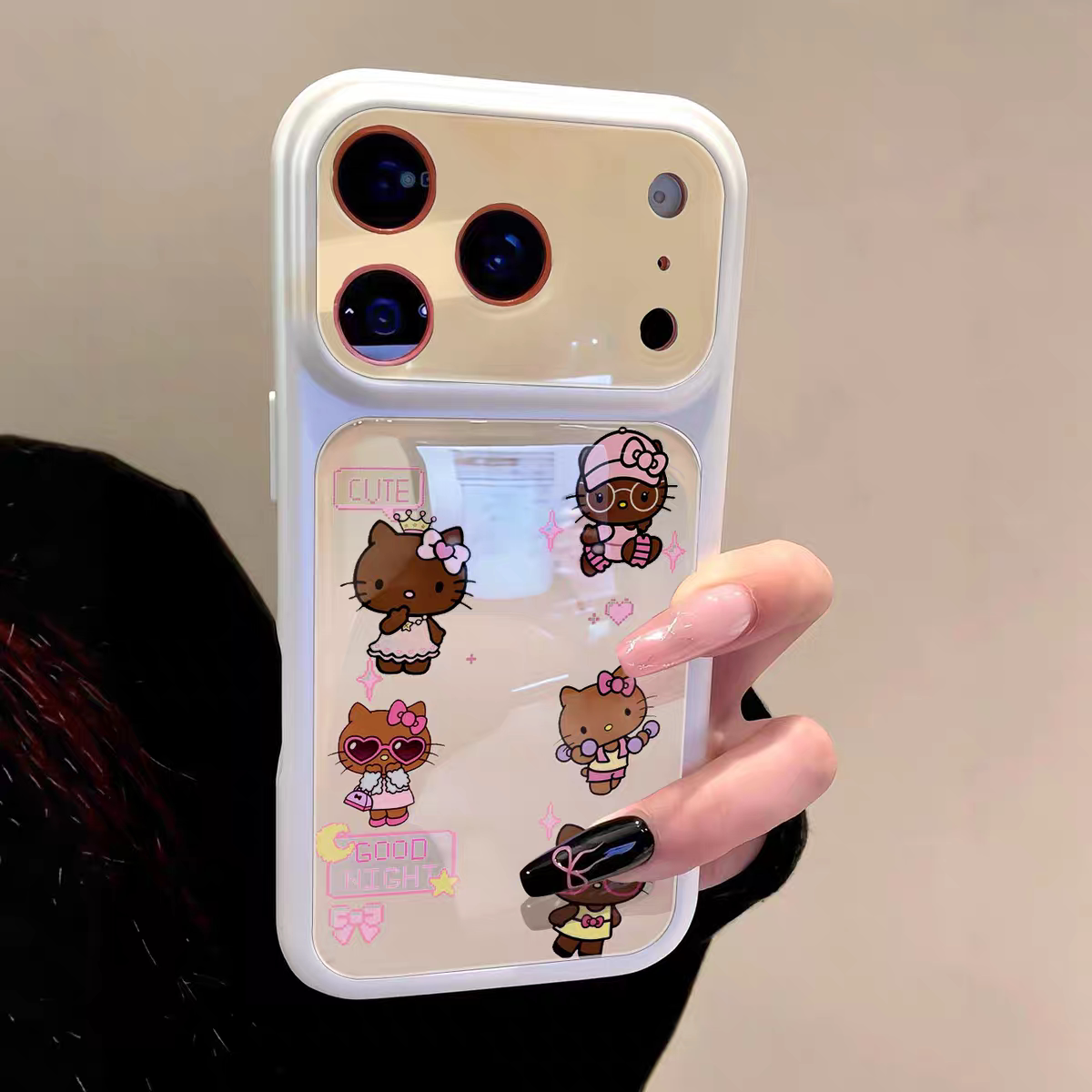 ins风卡通可爱黑皮猫咪大视窗手机壳适用苹果17promax手机壳iPhone16高级感光面肤感壳15plus创意14pro13防摔