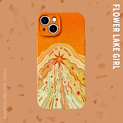 地球的心脏~手绘线条火山菲林适用iPhone15promax手机壳华为pura70小米14软红米k60vivo硬iqooneo7苹果畅享60