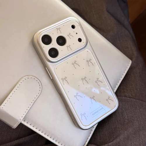 ins个性简约复古灰色蝴蝶结大视窗手机壳适用苹果17promax手机壳iPhone16高级感肤感壳15plus创意14pro13防摔