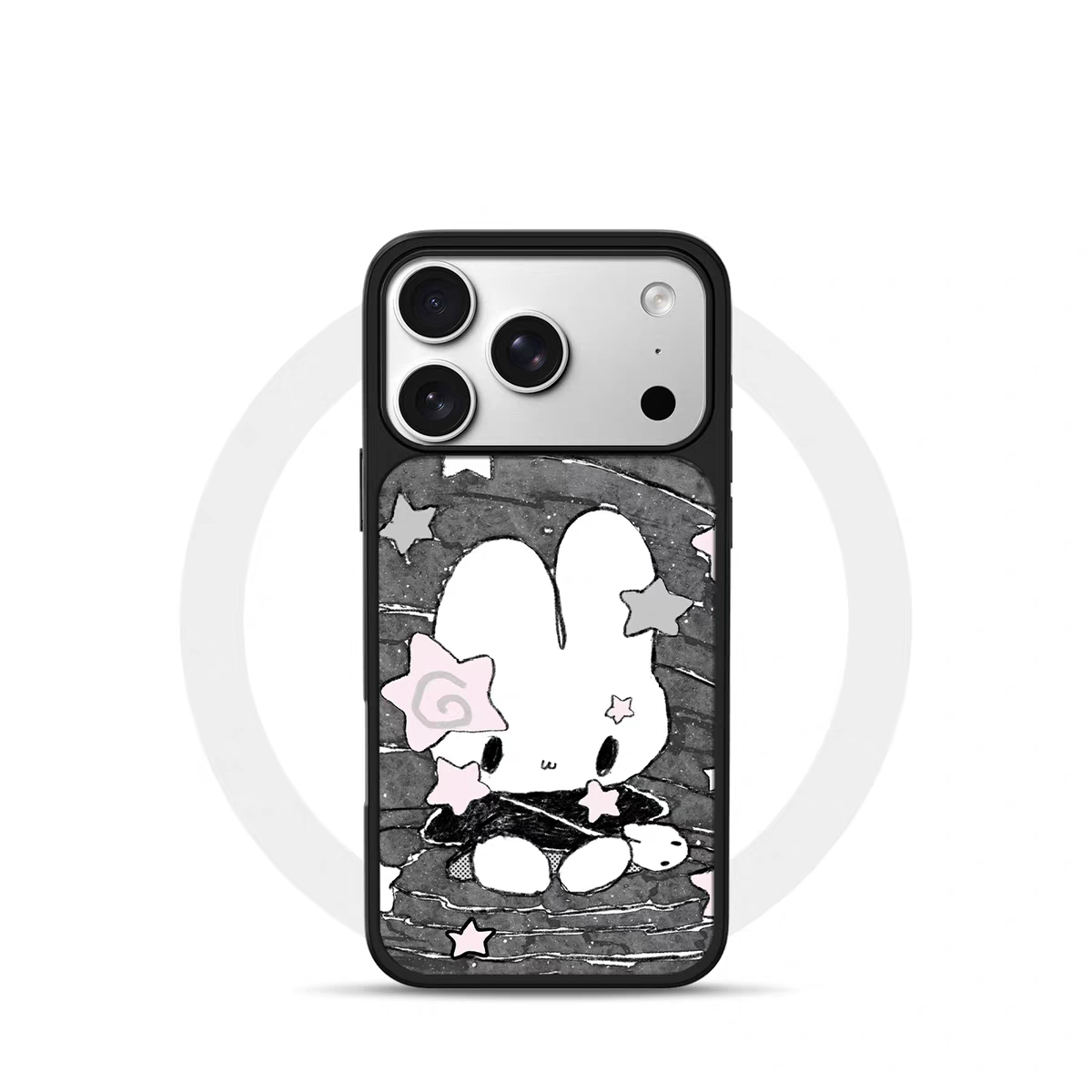 日韩ins复古星星兔电镀银黑边适用苹果iPhone17promax手机壳16pro小米15Pro保护套华为mate80P70三星S23软壳