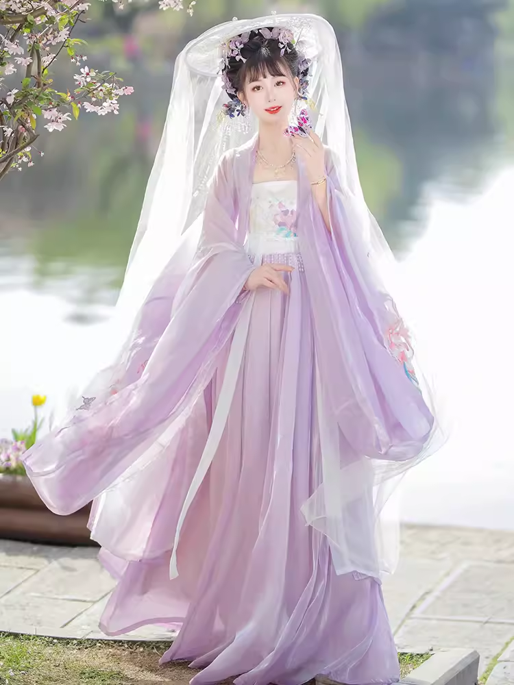 原创唐制汉服女古装大袖衫超仙紫色诃子裙复原仙气飘逸春夏季款