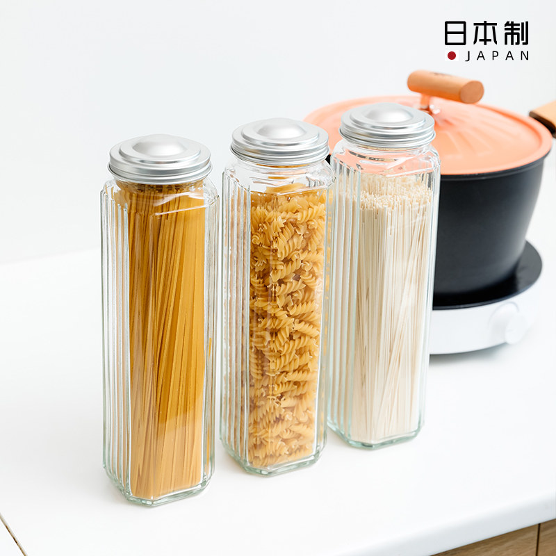日本进口玻璃面条收纳盒意大利面罐挂面意面筒厨房圆柱形密封瓶子