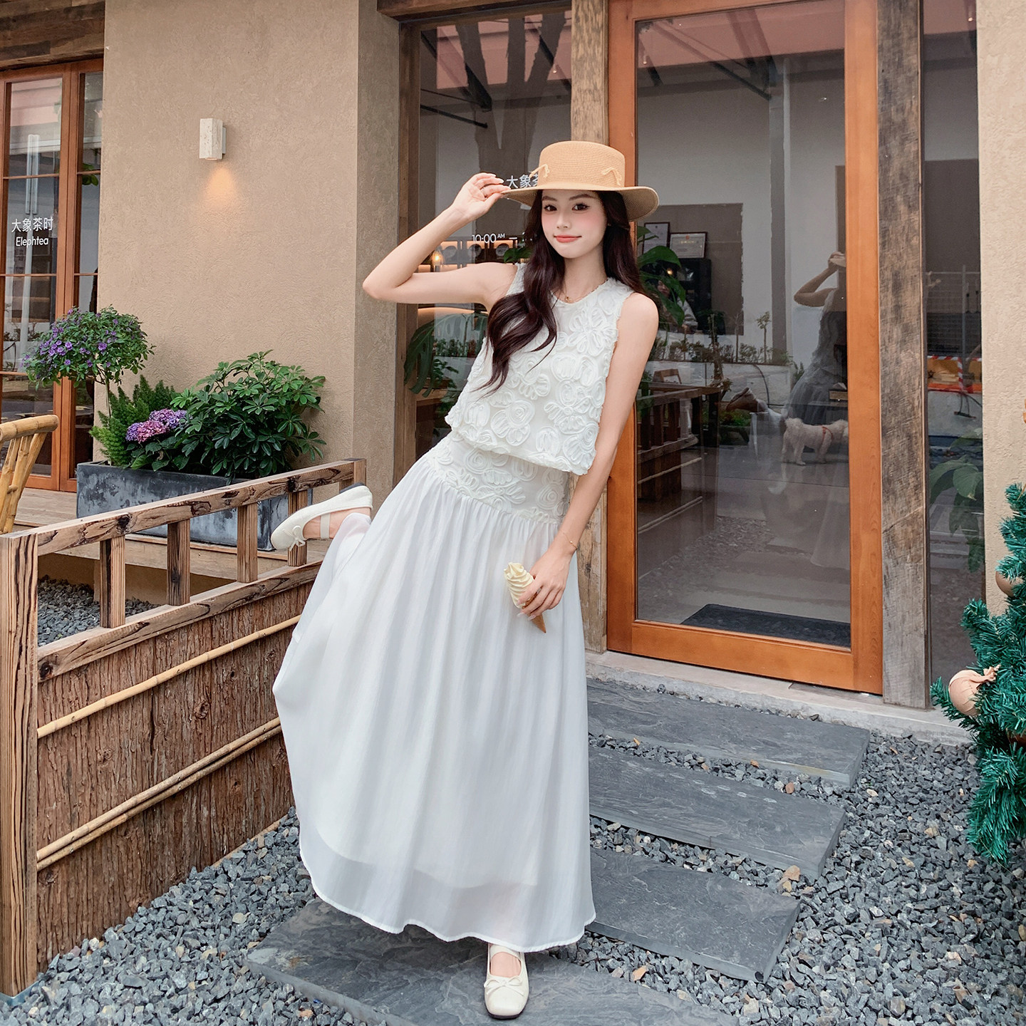 2026夏季新款重工玫瑰花拼接无袖半身裙两件套8037-P170-K278,女装职业装,浙宝115