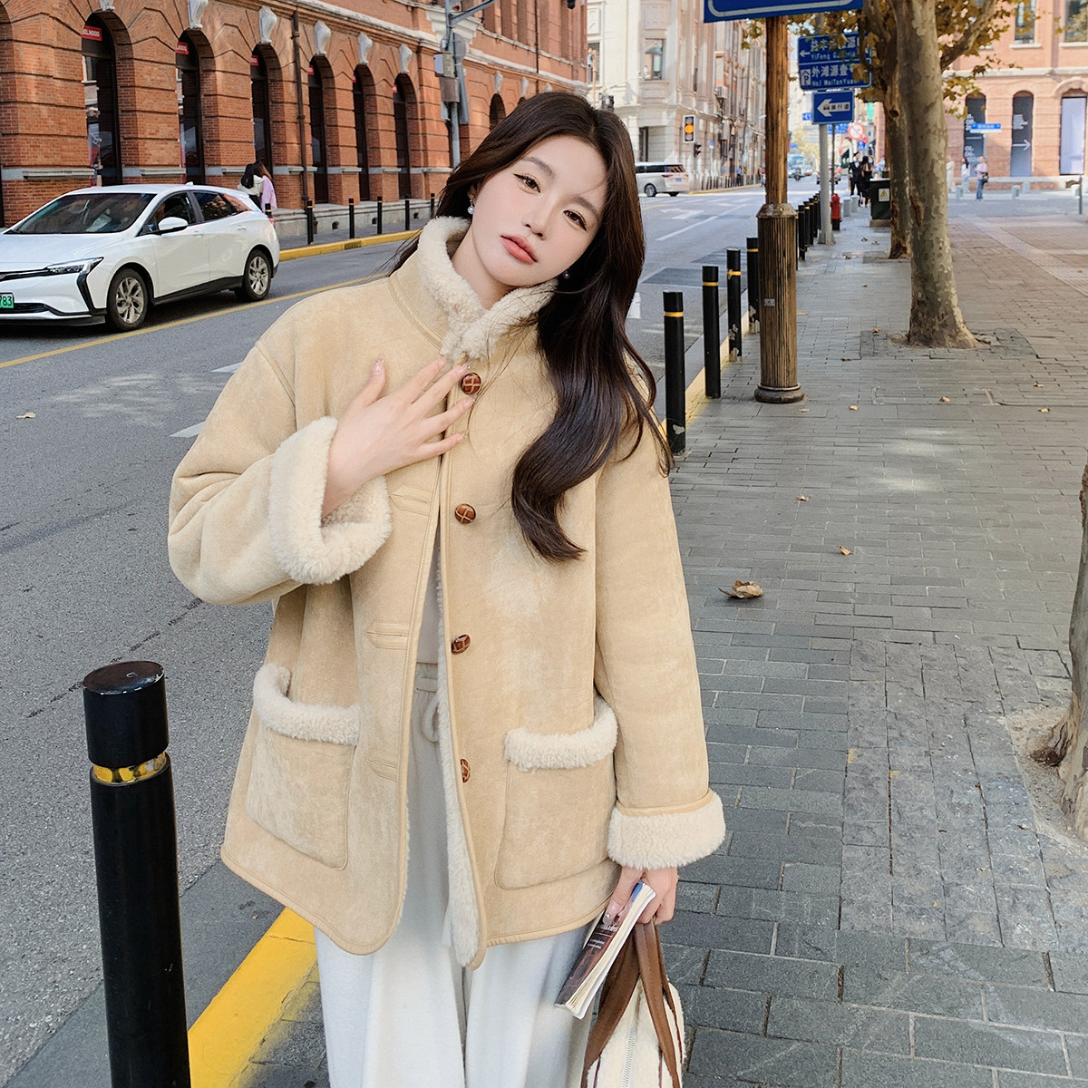 羊羔毛外套女2024新款女秋冬季款2024新款独特超好看短款皮毛一体,女装短外套,浙宝115