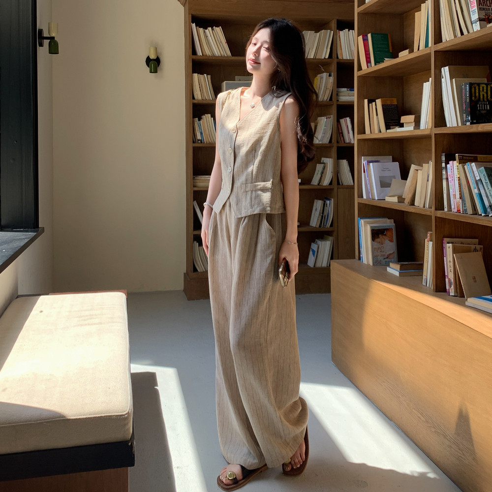 2026夏季新款条纹气质老钱风马甲阔腿套装8186-P150-K218，女装职业装，浙宝115