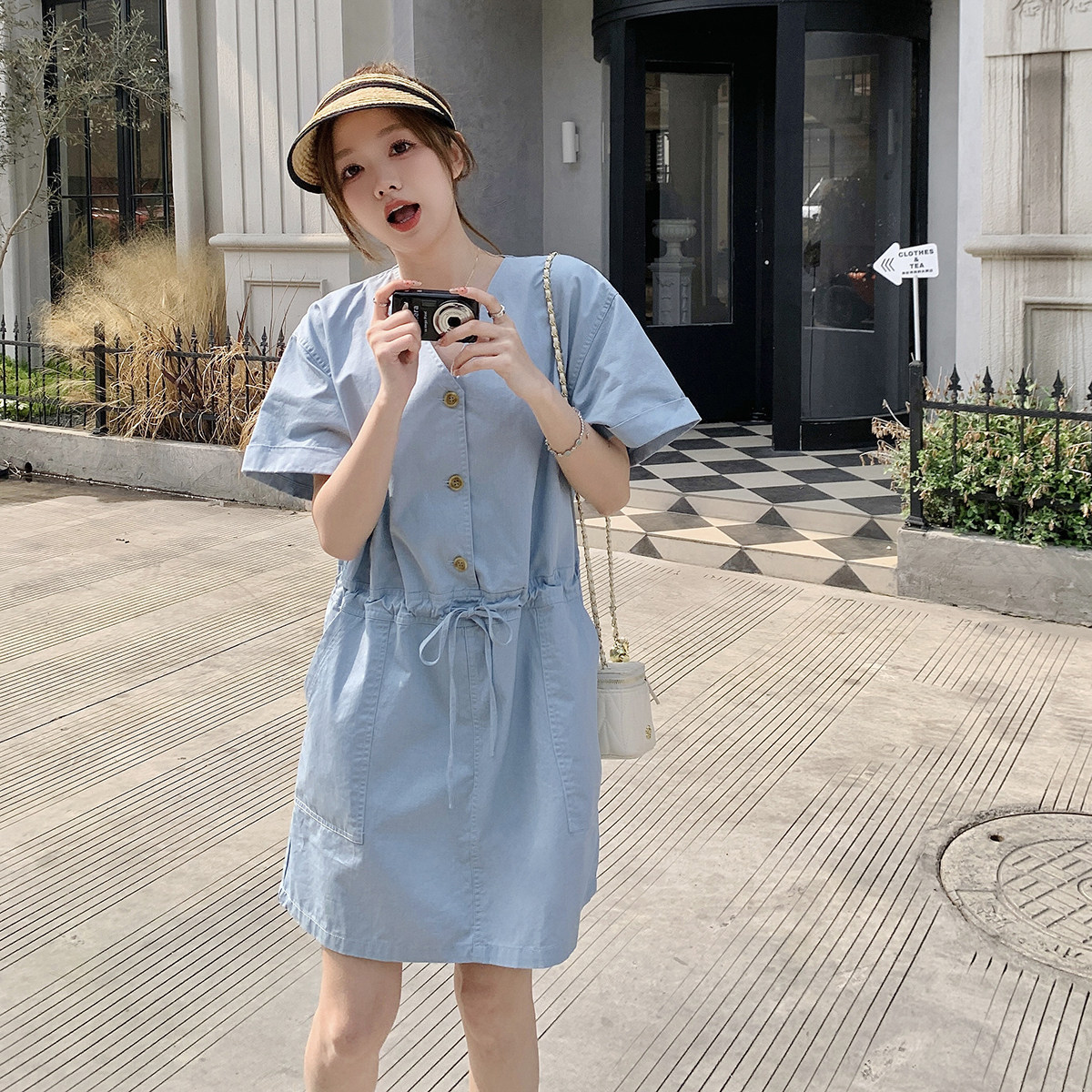 可盐可甜连衣裙女夏2025新款韩版宽松休闲气质高级感小个子连体裙,女装连衣裙,浙宝115