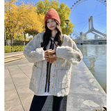 灰色小香风羊羔毛外套女秋冬2024新款高级感加厚皮毛一体毛绒棉衣，女装短外套，浙宝115