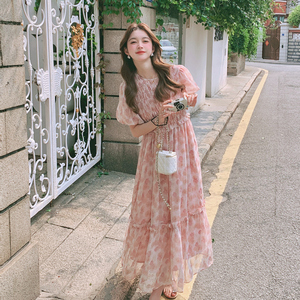 粉色甜美减龄碎花连衣裙女2025夏新款法式温柔风今年流行漂亮裙子,女装连衣裙,浙宝115
