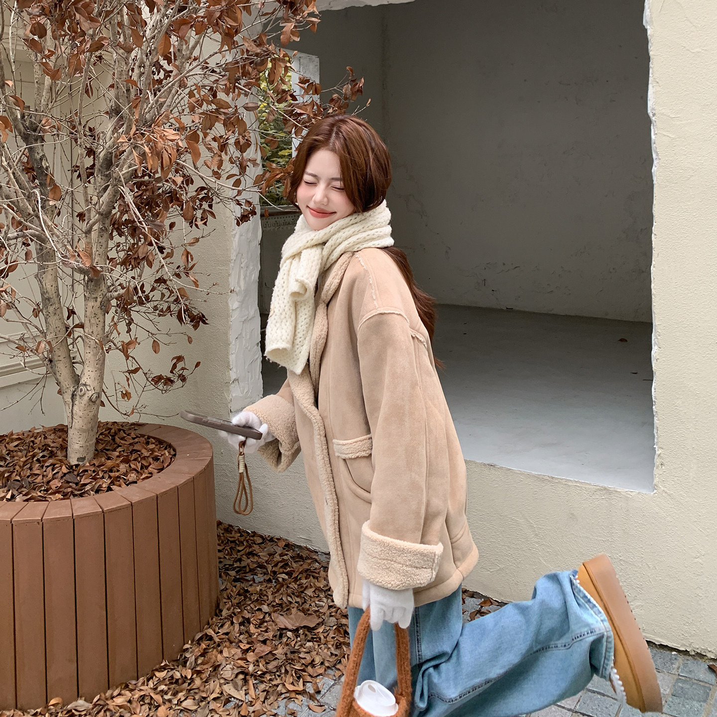 冬季上新！2025韩版宽松皮毛一体羊羔毛外套8028-P190-K288,女装短外套,浙宝115