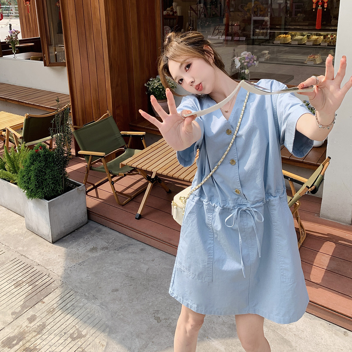 现货夏装新款百搭抽绳连衣裙H897-P105-K158,女装连衣裙,浙宝115