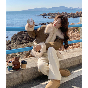 短款皮衣机车服女2024冬季新款美式复古加厚保暖设计感仿皮草棉服图片