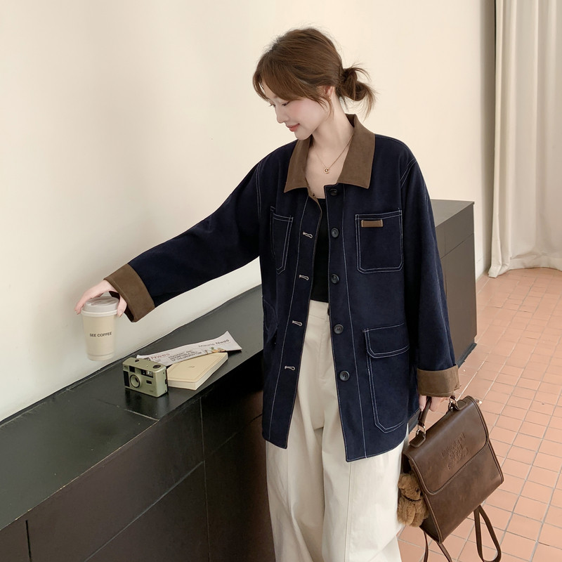 2026春季新款工装麂皮绒双面穿牛仔外套8191-P160-K228，女装短外套，浙宝115