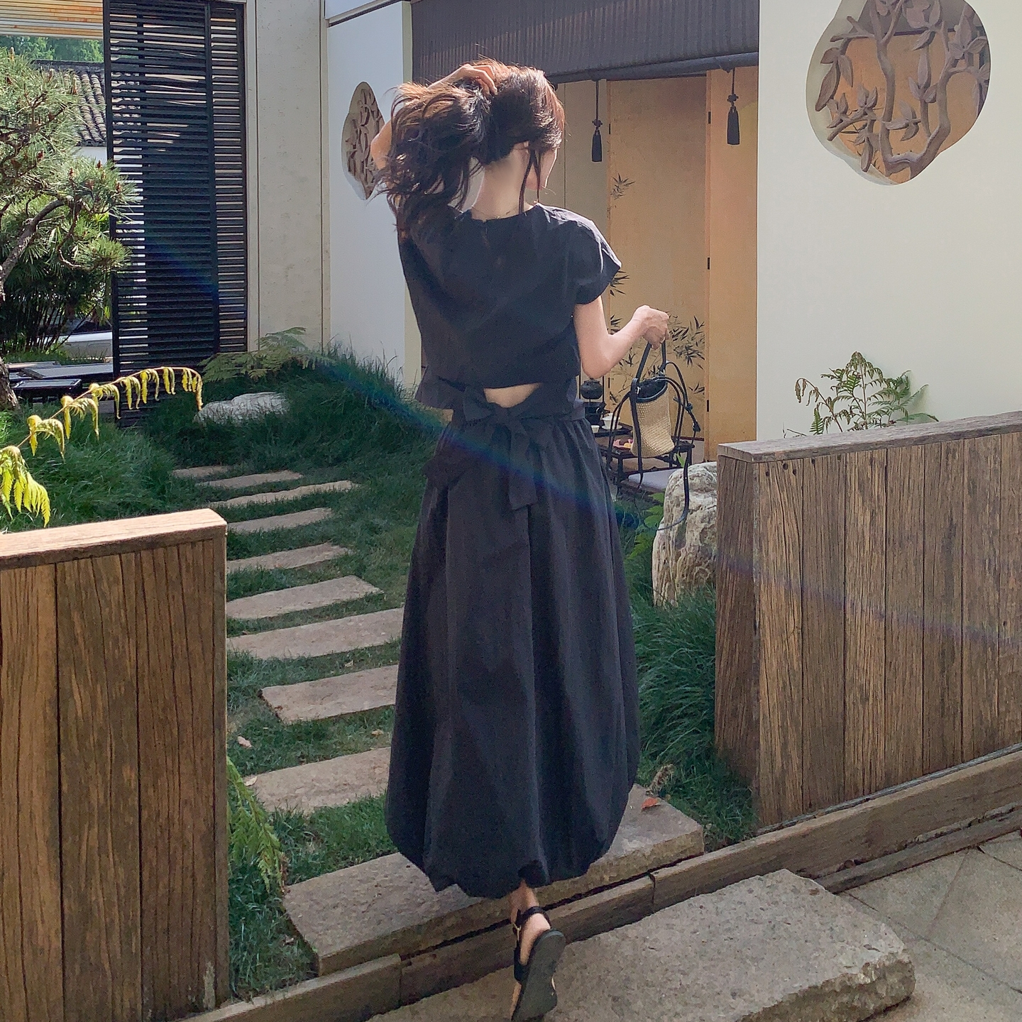 深蓝色减龄气质休闲套装裙女夏季2025新款短袖上衣半身裙两件套，女装套装/套裙，浙宝115