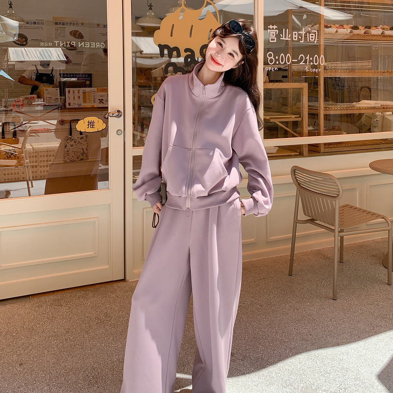 2026春季新款运动休闲紫色卫衣阔腿裤套装8190-P165-K228，女装职业装，浙宝115