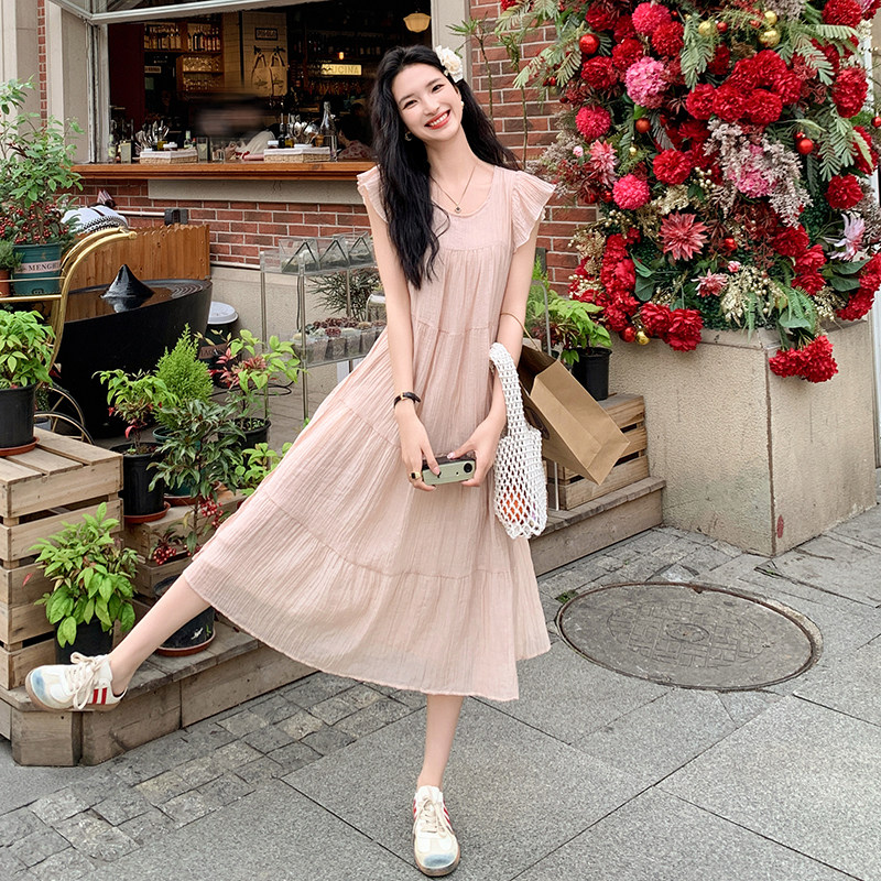 2026夏季新款温柔风小飞袖粉色连衣裙8158-P115-K168，女装连衣裙，浙宝115