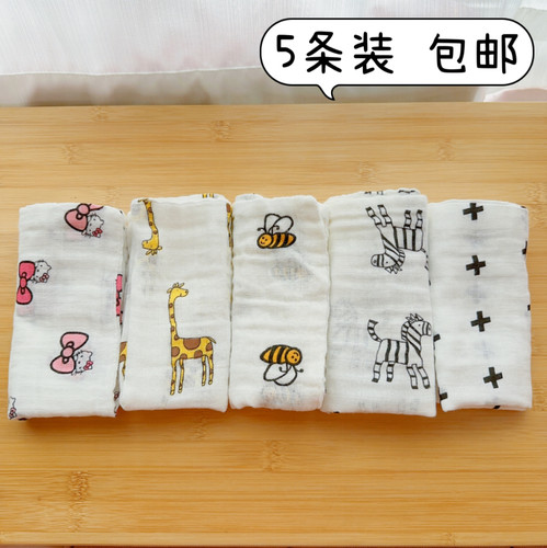 无荧光4层muslin纯棉口水巾5条