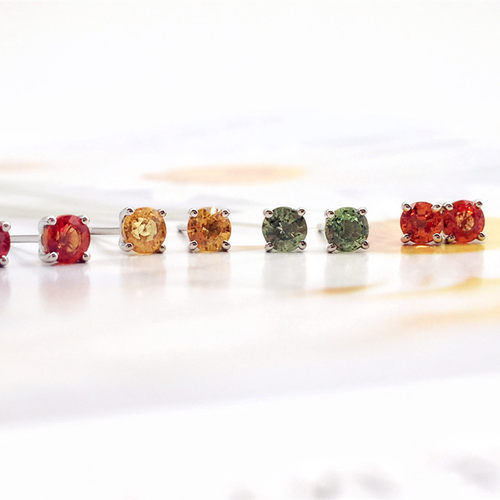 Cr-J天然彩色蓝宝石18K金耳钉耳骨钉圆钻切糖果色百搭满火包邮