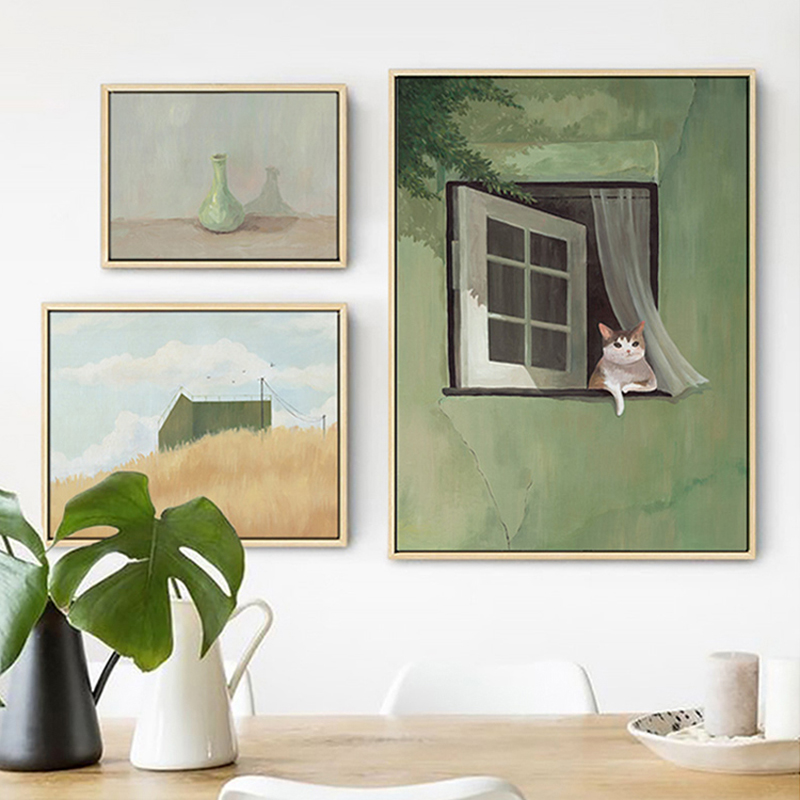绿色系列北欧清新风景挂画现代简约客厅沙发背景墙组合装饰画静物