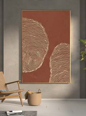 数目年轮切片线条装饰画现复古客厅餐厅玄关挂画橙色创意壁画轻奢