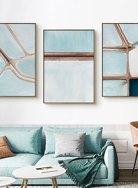 空中航拍盐田橙色抽象蓝色系装饰画现代简约客厅沙发背景墙挂画